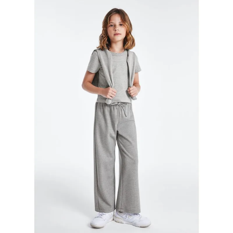Calça Infantil Menina Wide Leg Risca De Giz - Cinza 006