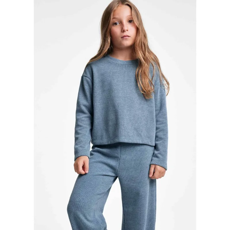 Blusa Infantil Menina Manga Longa Em Veludo Estonado - Azul 012