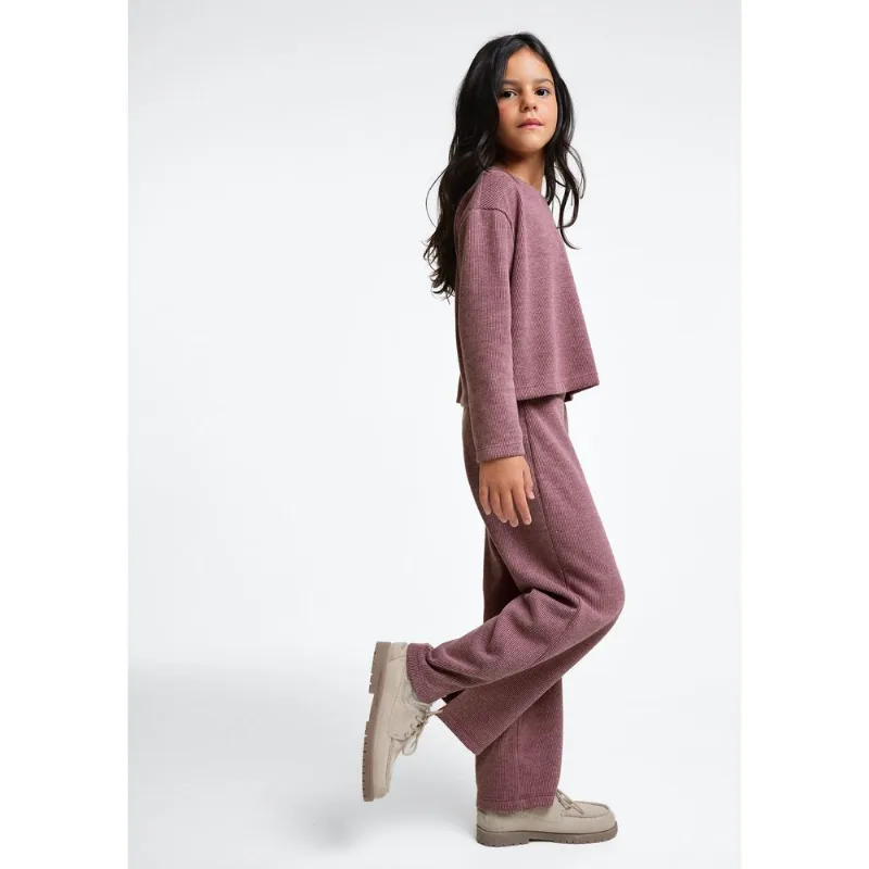 Calça Infantil Menina Wide Leg Em Tricô - Vinho 014