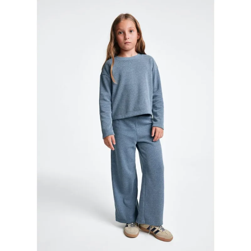 Calça Infantil Menina Wide Leg Em Tricô - Azul 010