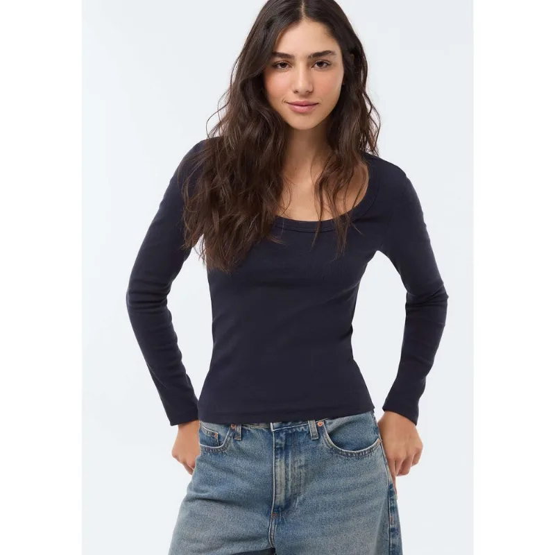 Blusa Feminina Manga Longa Com Elastano - Azul P