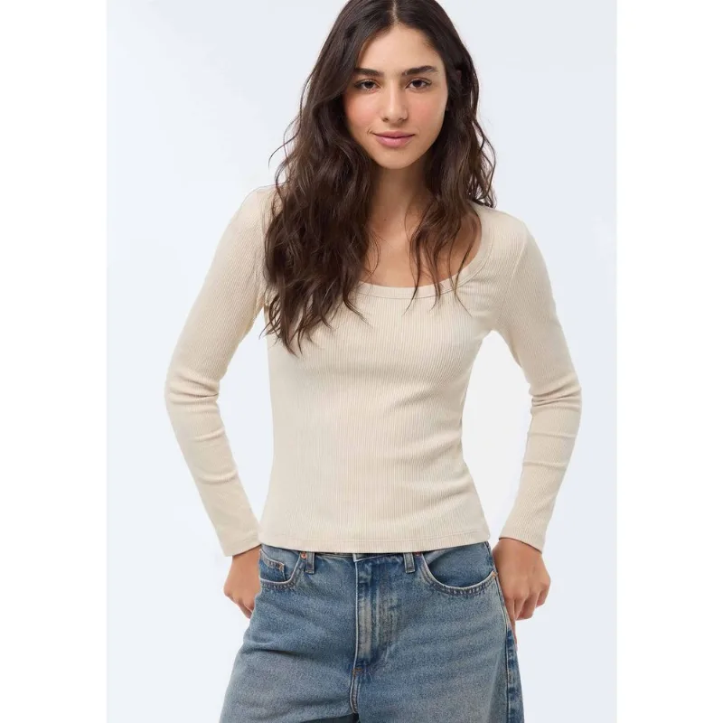 Blusa Feminina Manga Longa Com Elastano - Creme M