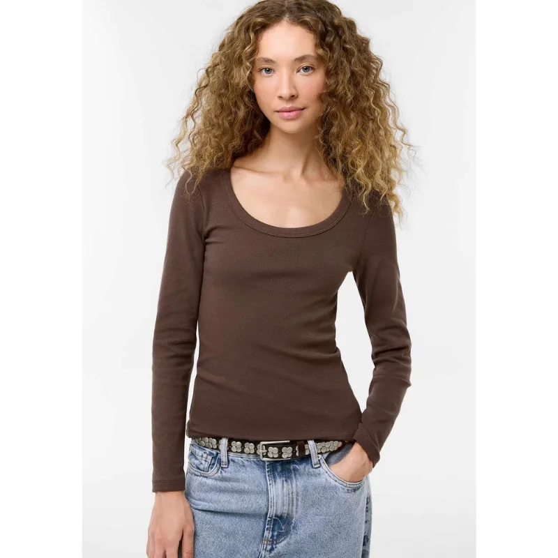 Blusa Feminina Manga Longa Com Elastano - Marrom M