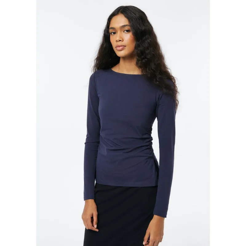 Blusa Feminina Manga Longa Com Elastano - Azul G