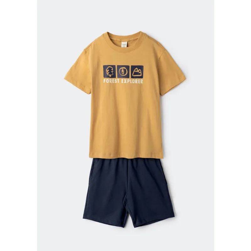 Conjunto Infantil Menino Curto Com Estampa - Bege 016