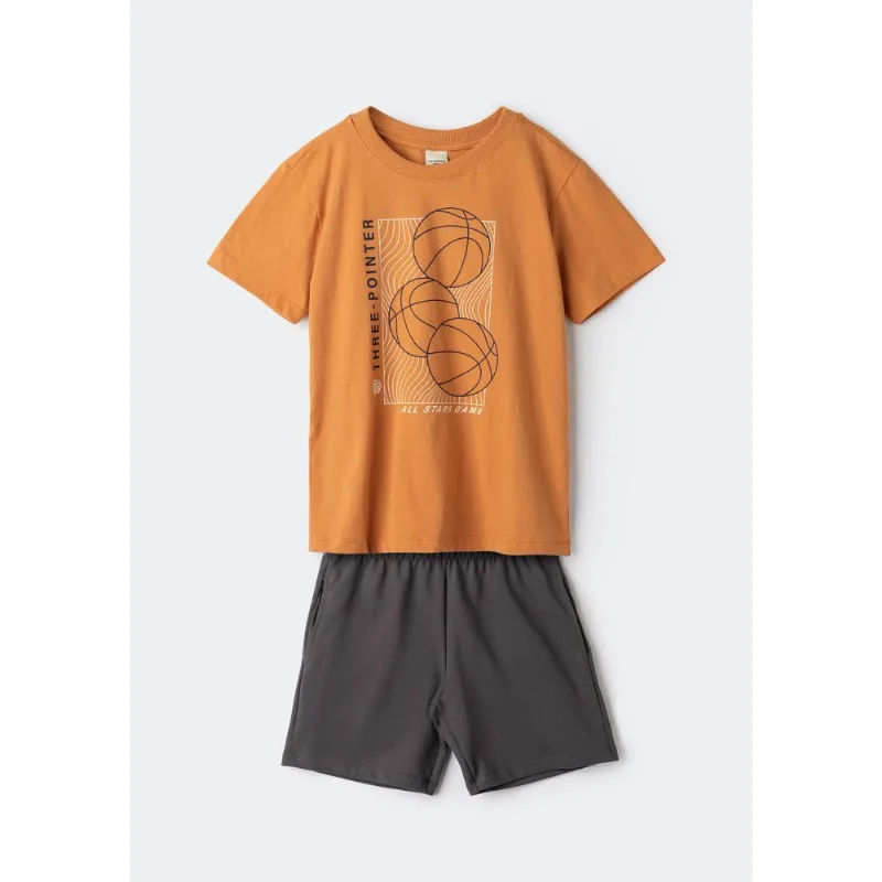 Conjunto Infantil Menino Curto Com Estampa - Laranja 016