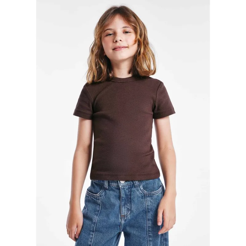 Blusa Infantil Menina Em Ribana Canelada - Marrom 012