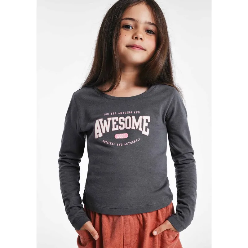 Blusa Infantil Menina Manga Longa Slim Com Estampa - Cinza 014