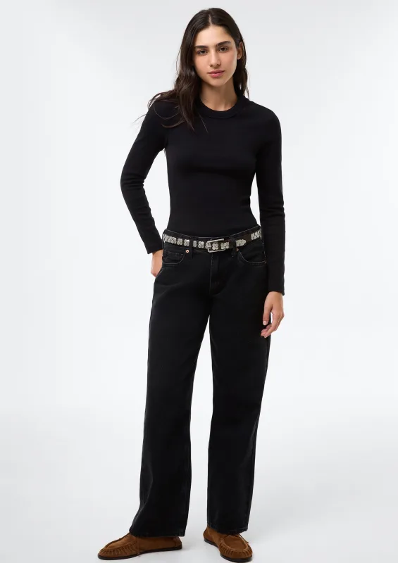 Calça Jeans Feminina Reta Cintura Baixa - Preto - Hering Adulto - Calças