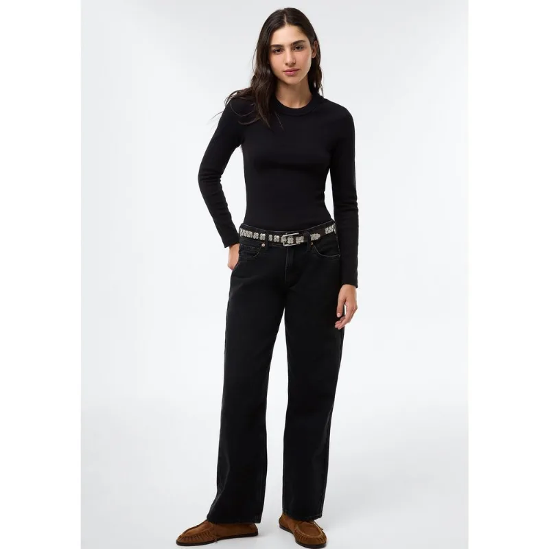 Calça Jeans Feminina Reta Cintura Baixa - Preto 036