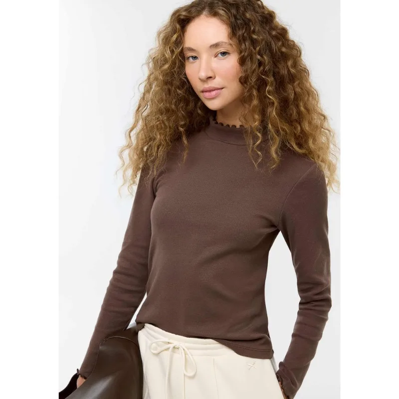Blusa Feminina Manga Longa Com Elastano - Marrom M