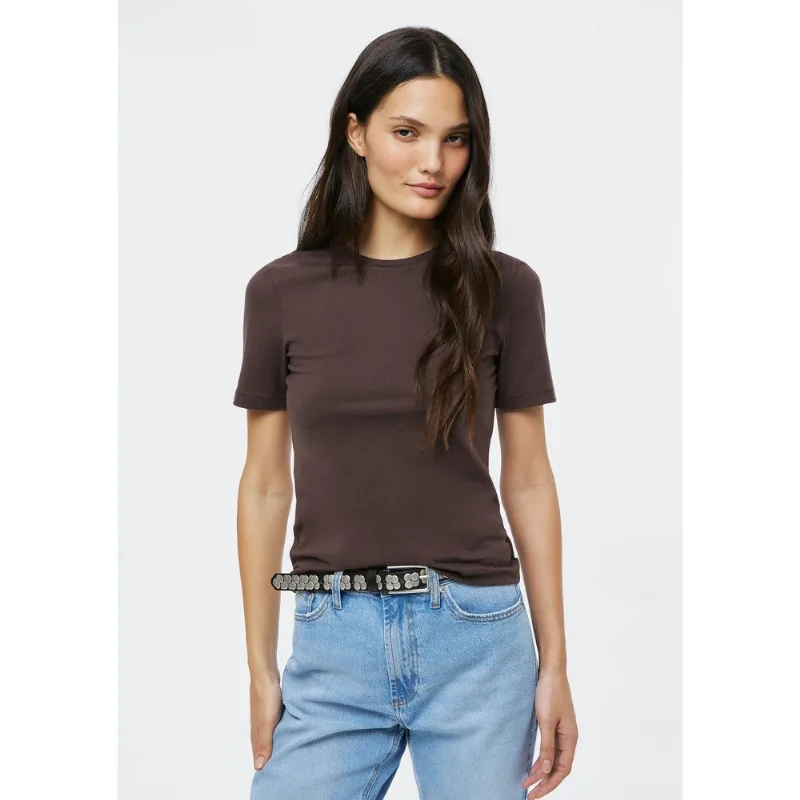 Camiseta Feminina Manga Curta Em Malha - Marrom M