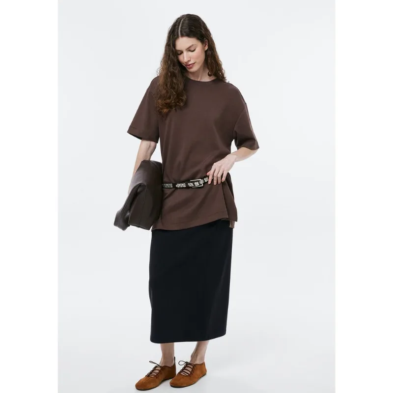 Camiseta Feminina Interlock Oversized - Marrom M