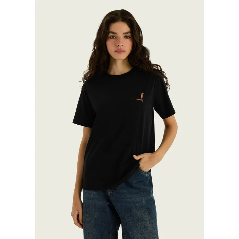 Blusa Feminina Manga Curta Estampada - Preto XG