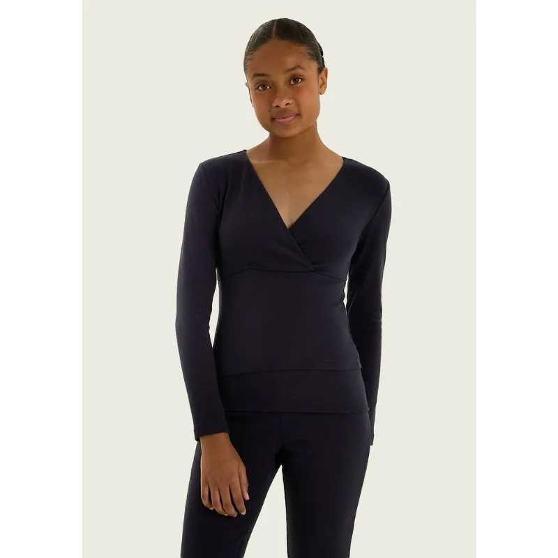 Blusa Teen Manga Longa Decote V Transpassado - Azul 2XP