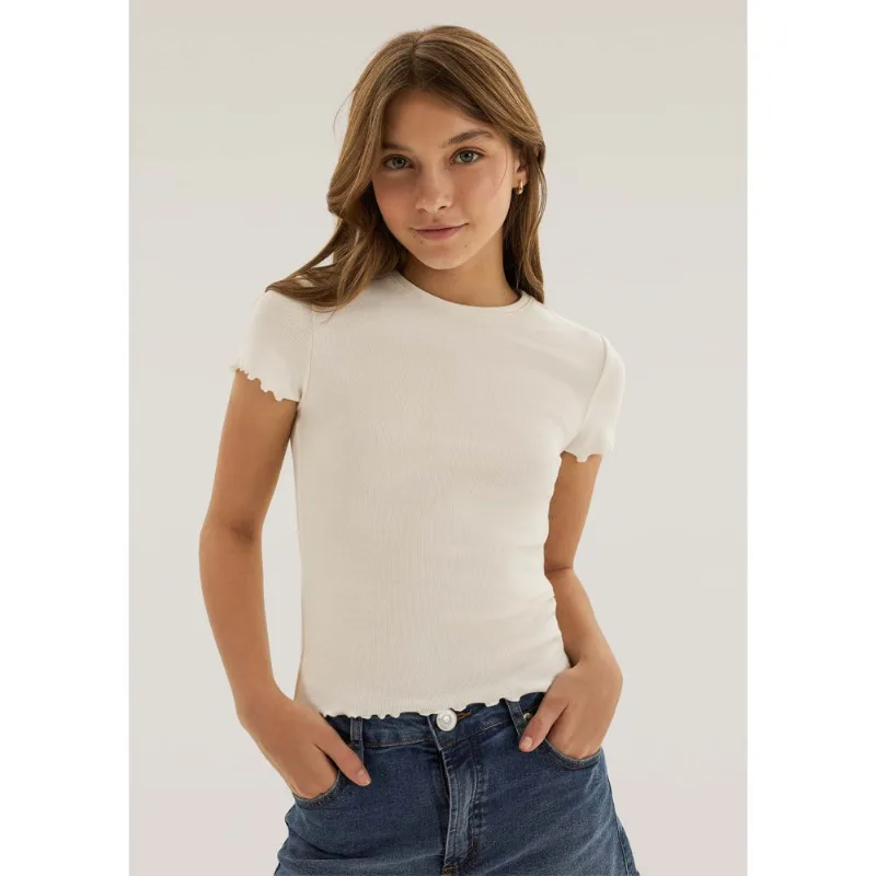 Blusa Teen Manga Curta Com Fru Fru - Off white 2XP