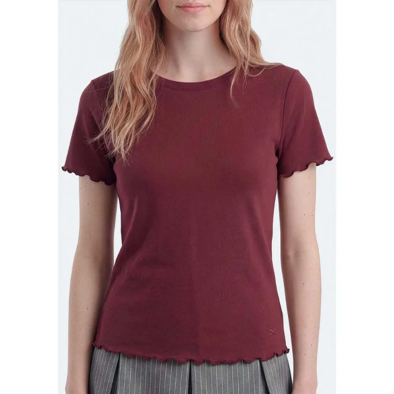 Blusa Teen Manga Curta Com Fru Fru - Vinho XP
