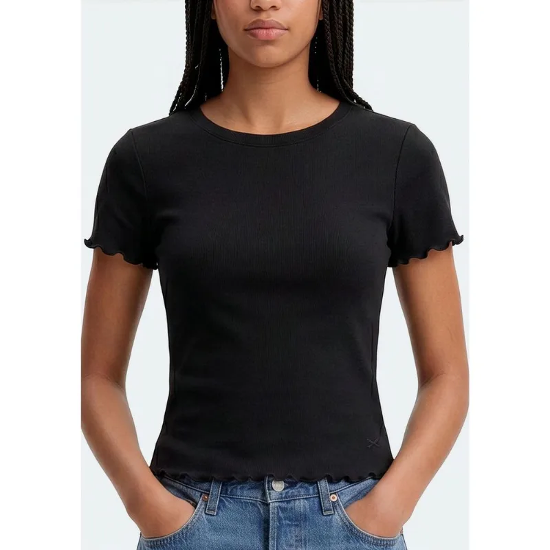Blusa Teen Manga Curta Com Fru Fru - Preto P