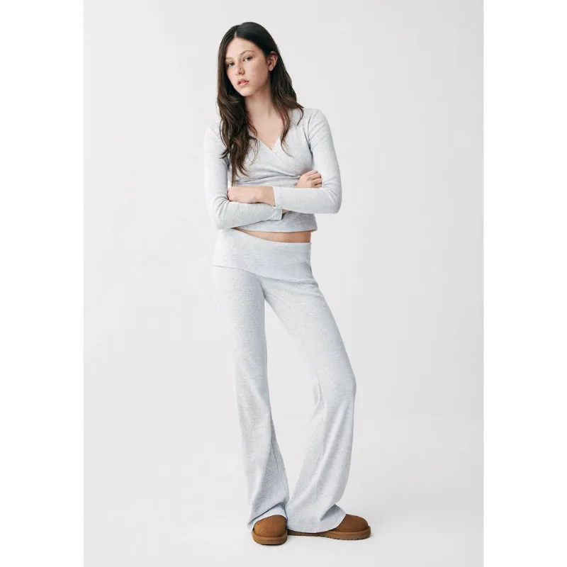 Calça Teen Flare Com Cós Dobrável - Cinza P