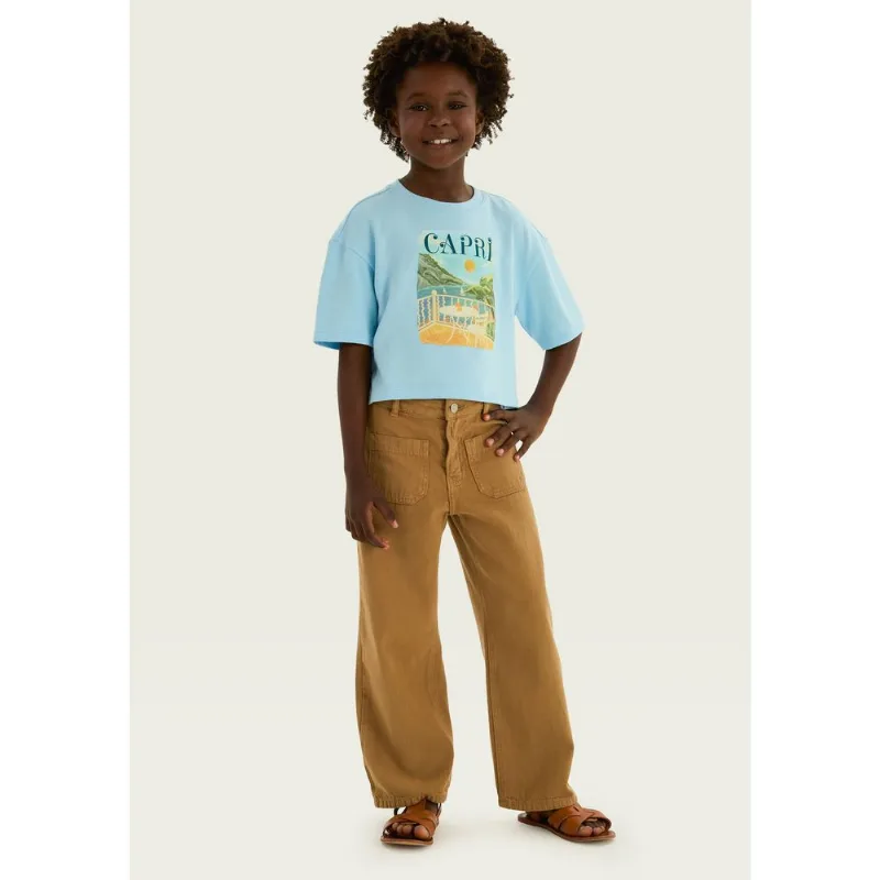 Calça Infantil Menina Wide Leg Com Bolsos - Marrom 014