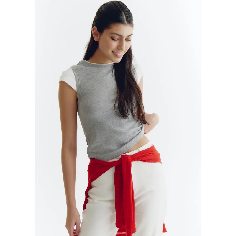 Blusa Feminina Com Sobreposição Em Malha Ultrasoft - Cinza G