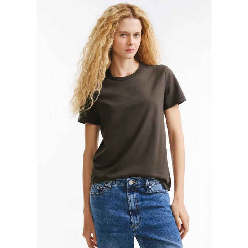 Camiseta Brasil Feminina Manga Curta - Marrom P