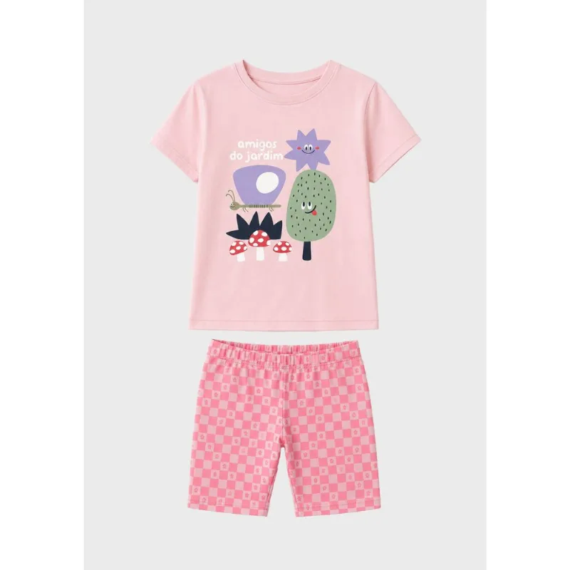 Conjunto Curto Infantil Menina Toddler Estampado - Rosa 003