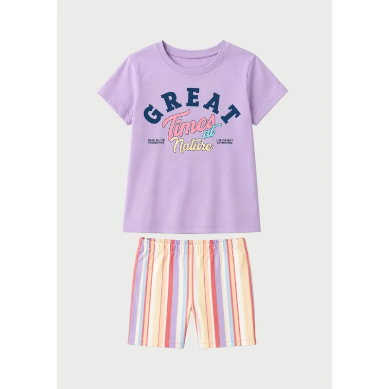 Conjunto Curto Infantil Menina Toddler Estampado - Lilás 004