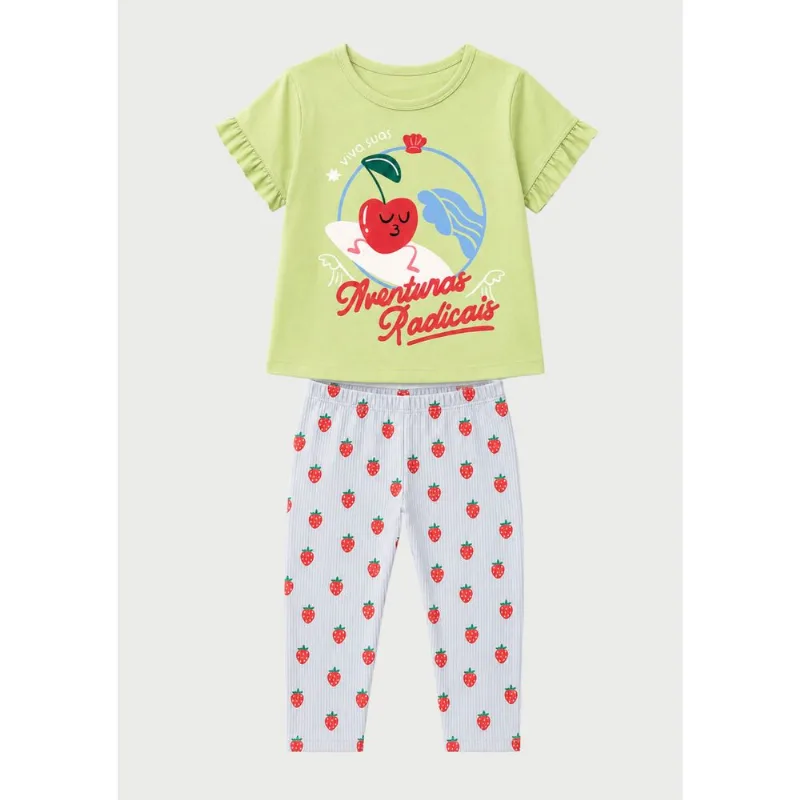 Conjunto Longo Infantil Menina Toddler Estampado - Verde 002