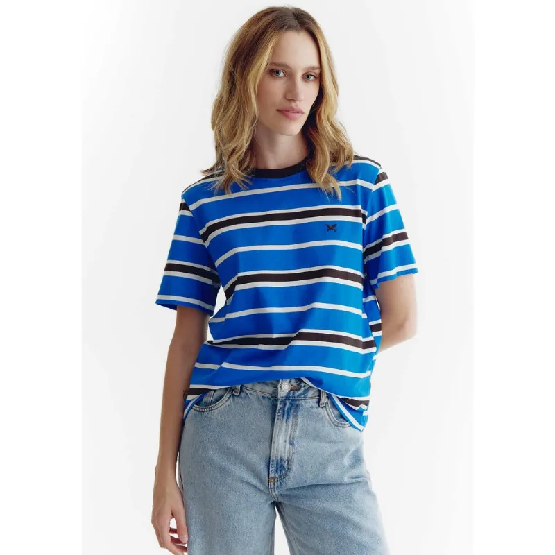 Camiseta Feminina Em Malha Listrada - Azul XG