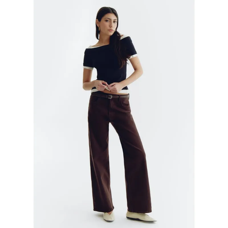 Calça Feminina Wide Leg em Sarja - Marrom 044
