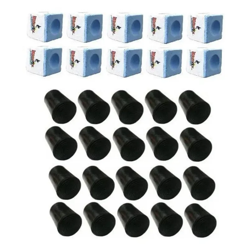 20 Virolas Ponteira + 10 Giz Azul Comum Taco Bilhar Sinuca