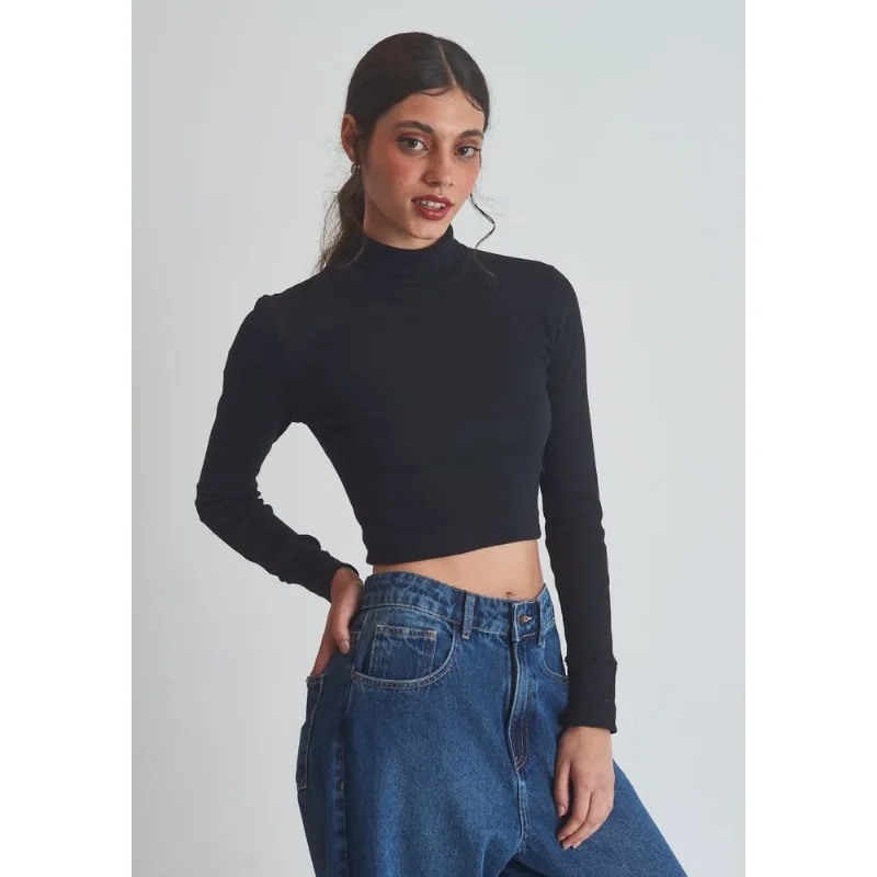 Blusa ribana feminino Cropped Versátil Preto Preto GG