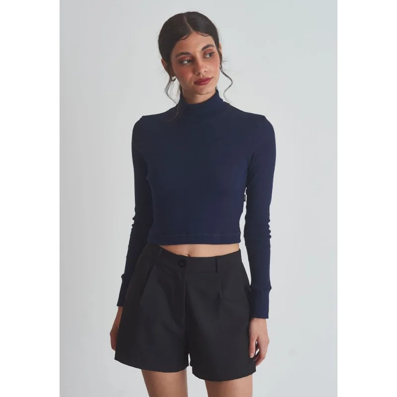 Blusa ribana feminino cropped básico Preto Marinho M