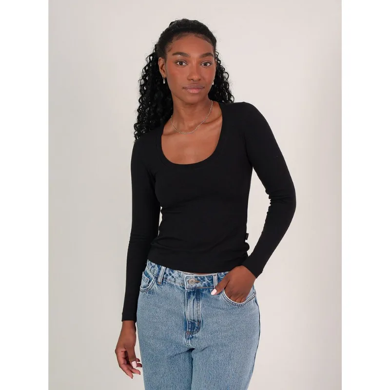 Blusa malha feminino manga longa básico Preto Preto PP