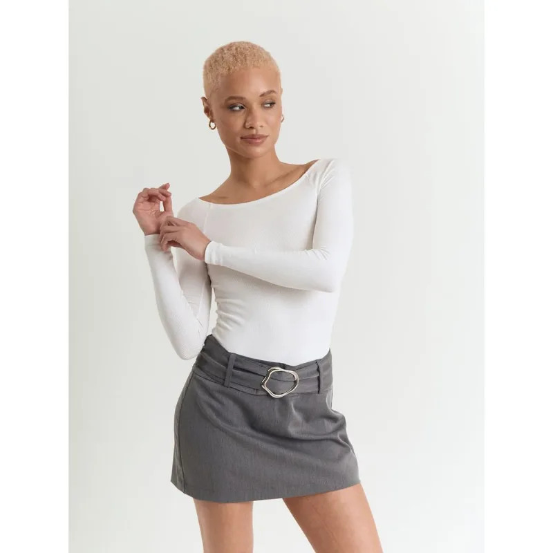 Body em ribana manga longa decote canoa Off white PP