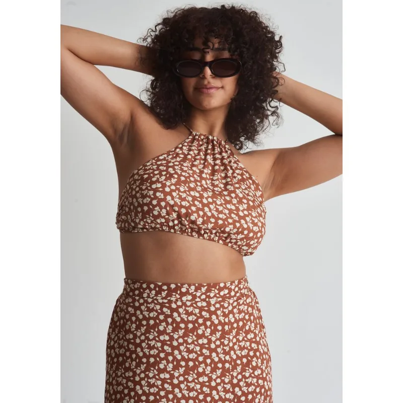 Blusa top feminino estampa floral marrom Marrom G - GANG
