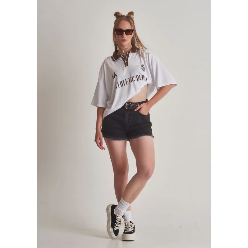 Short jeans barra desfiada Preto 34