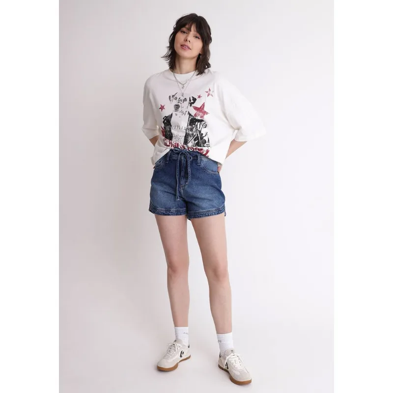 Short jeans feminino runner com cinto azul Azul 42