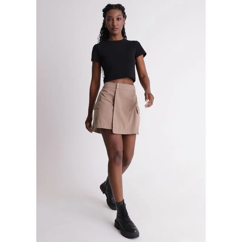 Saia sarja feminino curta utilitária natural Natural 36