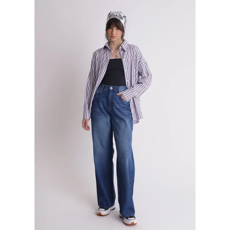 Calça jeans wide leg Azul 44