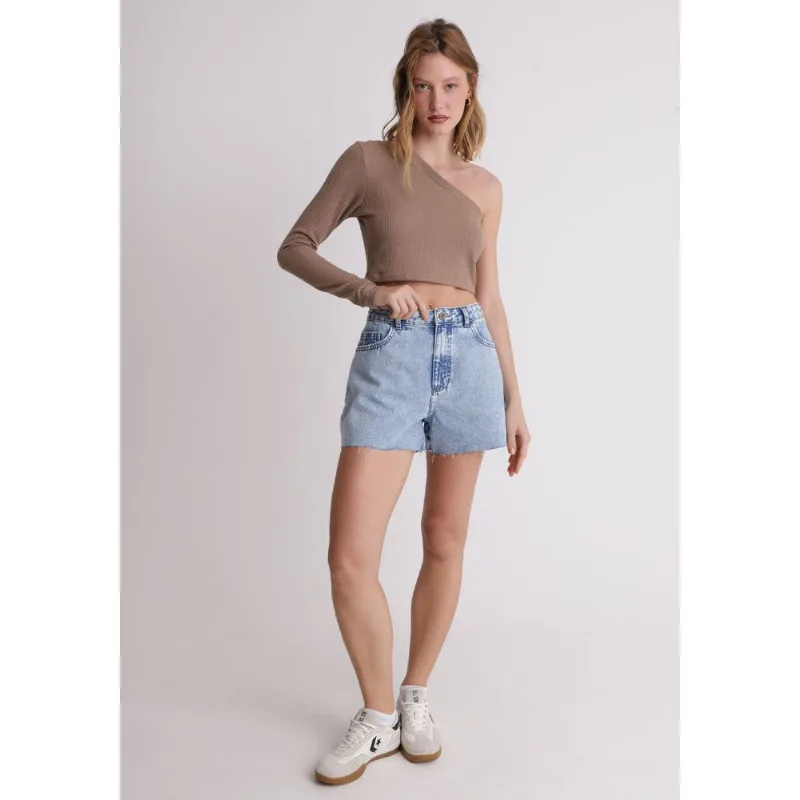 Short jeans feminino bordado nas costas azul Azul 38