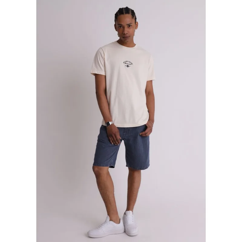 Bermuda jeans masculina reta risca de giz azul Azul 42