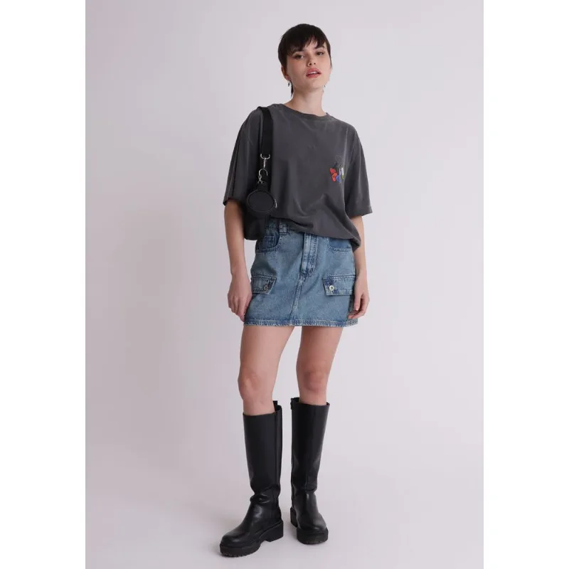 Saia jeans feminino curta cargo azul Azul 46