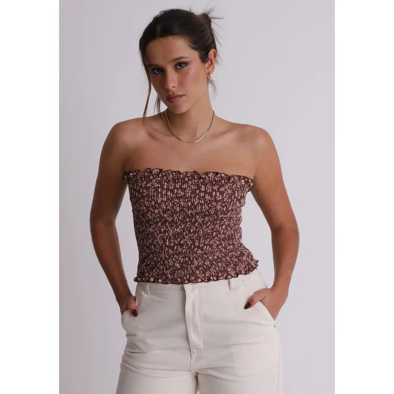 Blusa kastex feminino top tomara que caia Marrom Marrom PP