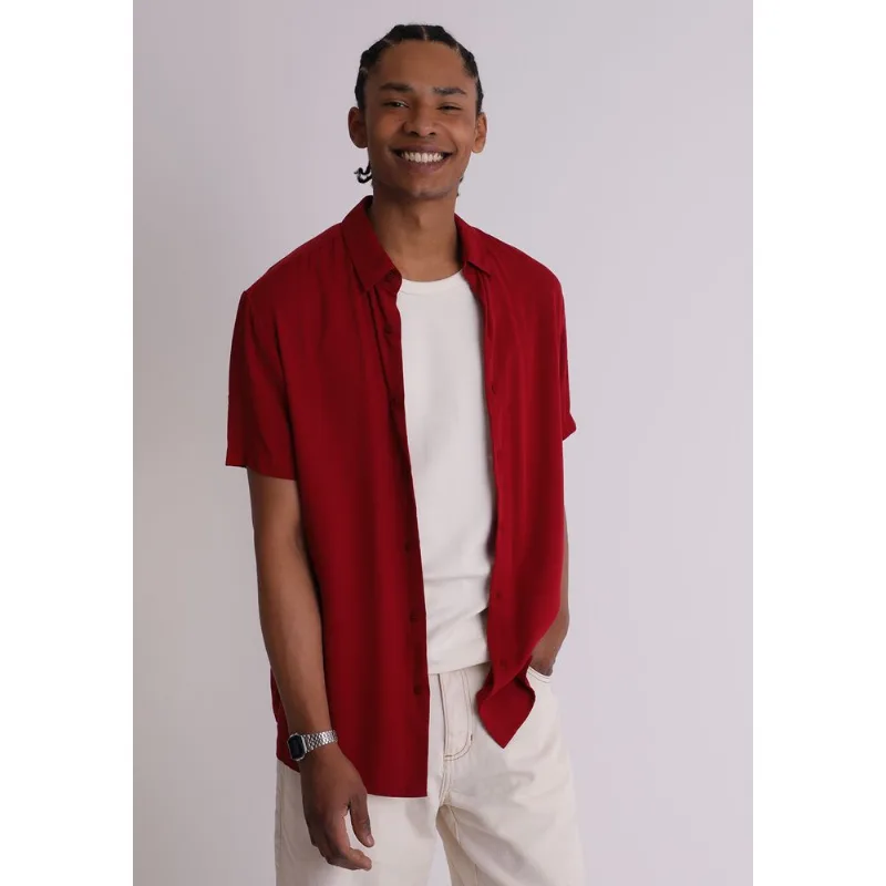 Camisa viscose masculina manga curta vermelha Vermelho GG