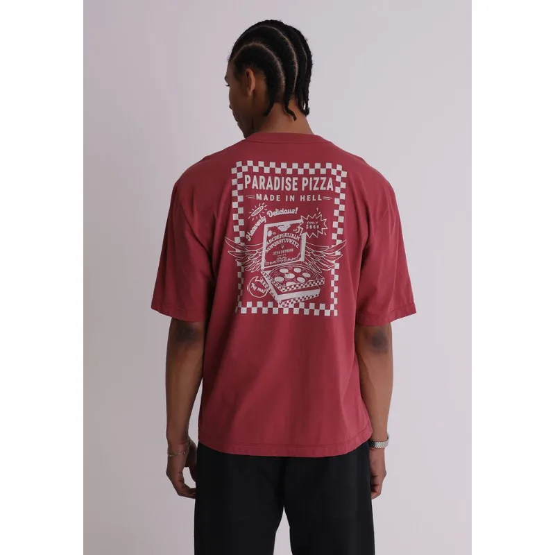 Camiseta algodão masculina paradise pizza vermelha Vinho M