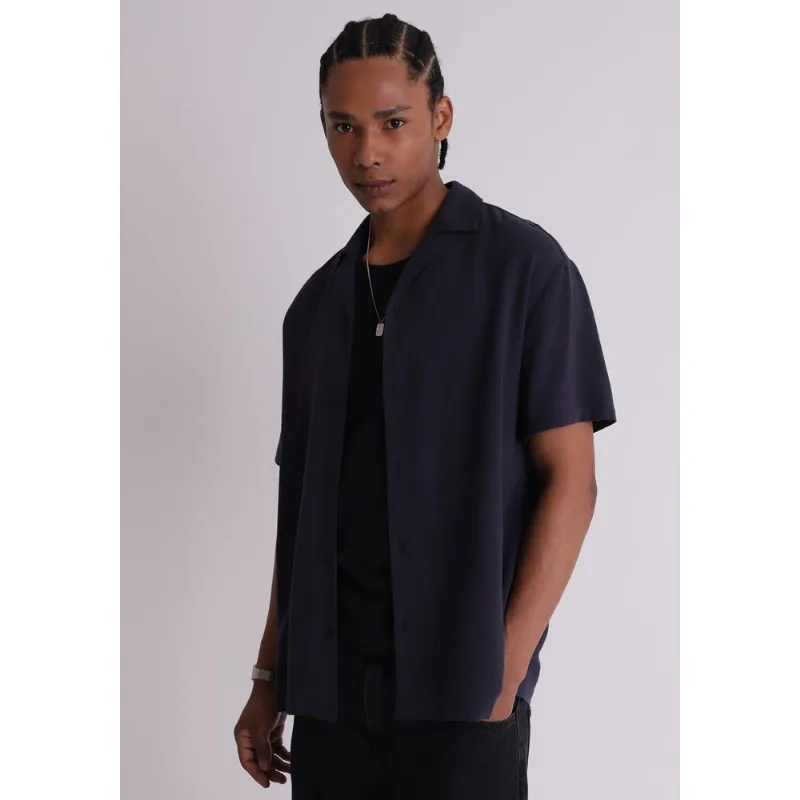 Camisa linho masculina manga curta azul Azul GG