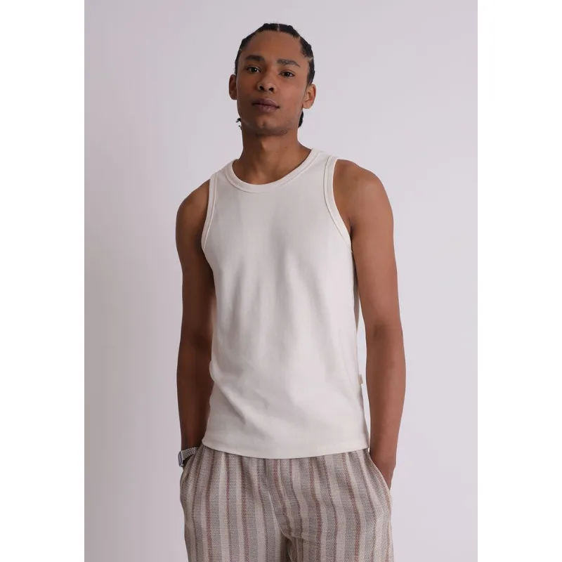 Camiseta algodão masculina regata ribana branco Off white P