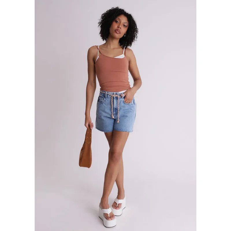 Short jeans feminino cinto de cordão azul Azul 34